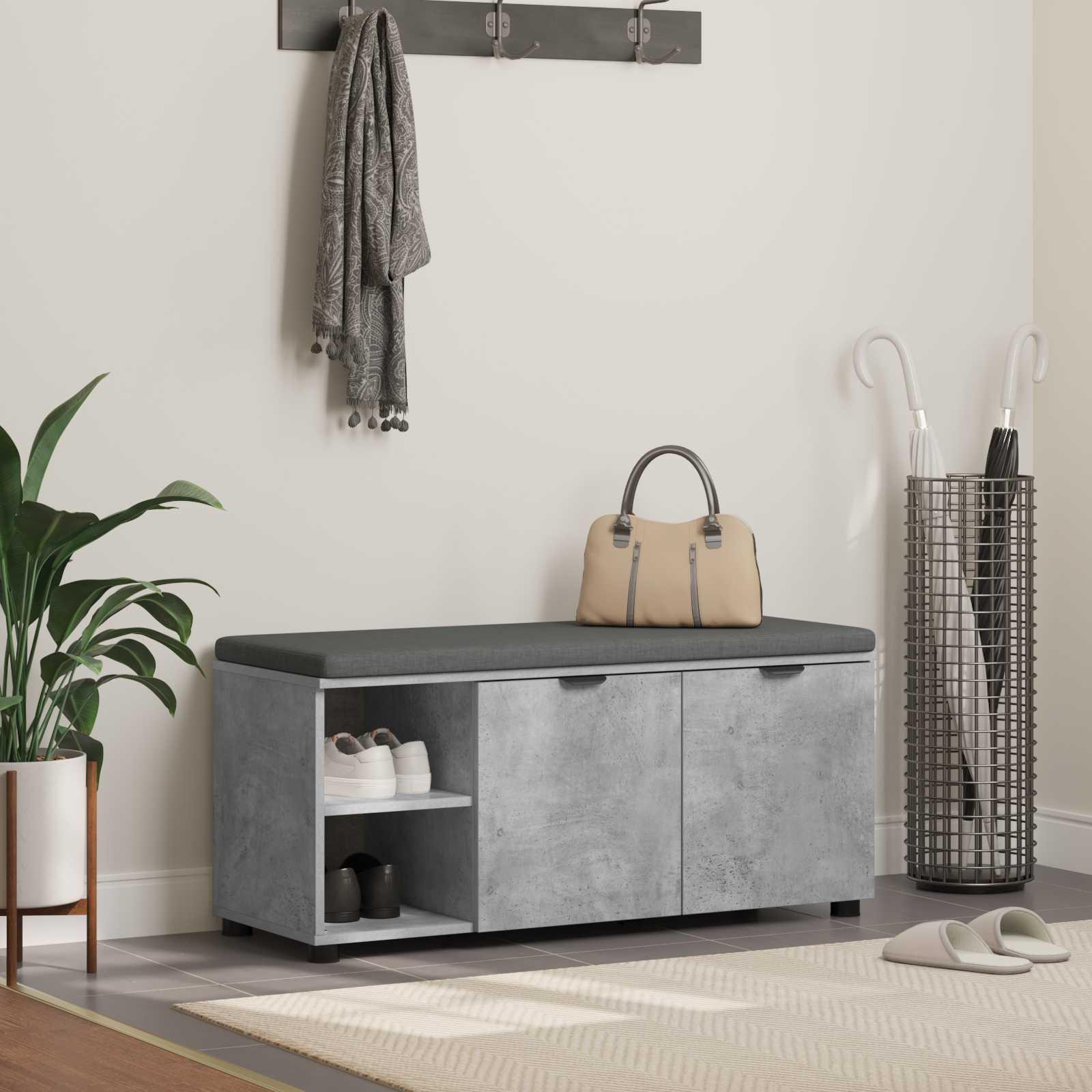 Hallbænk med pude Ensfarvet Beton Grå 100 x 38 x 46 cm billede