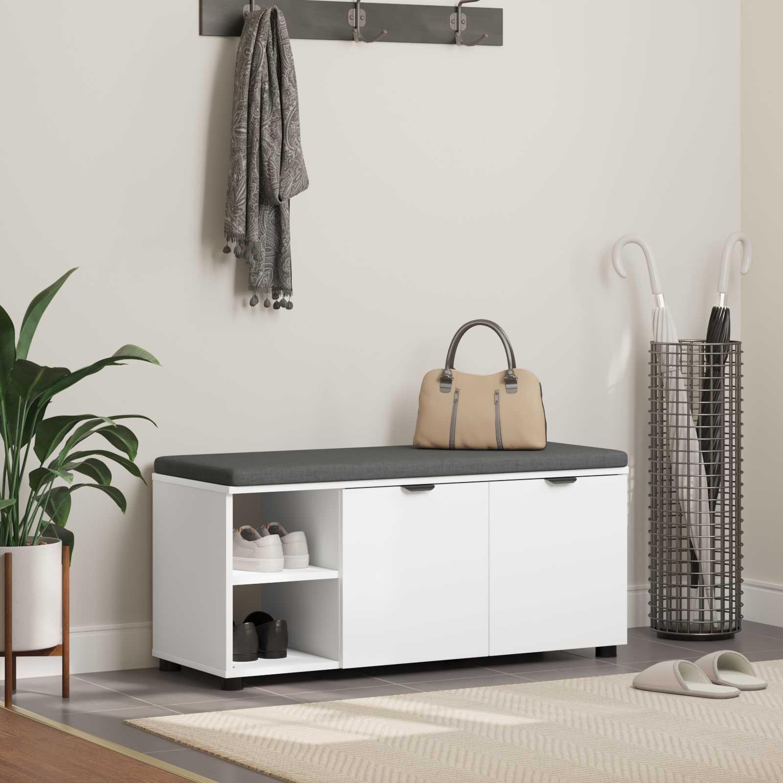 Hallbænk med pude Ensfarvet Hvid 100 x 38 x 46 cm billede