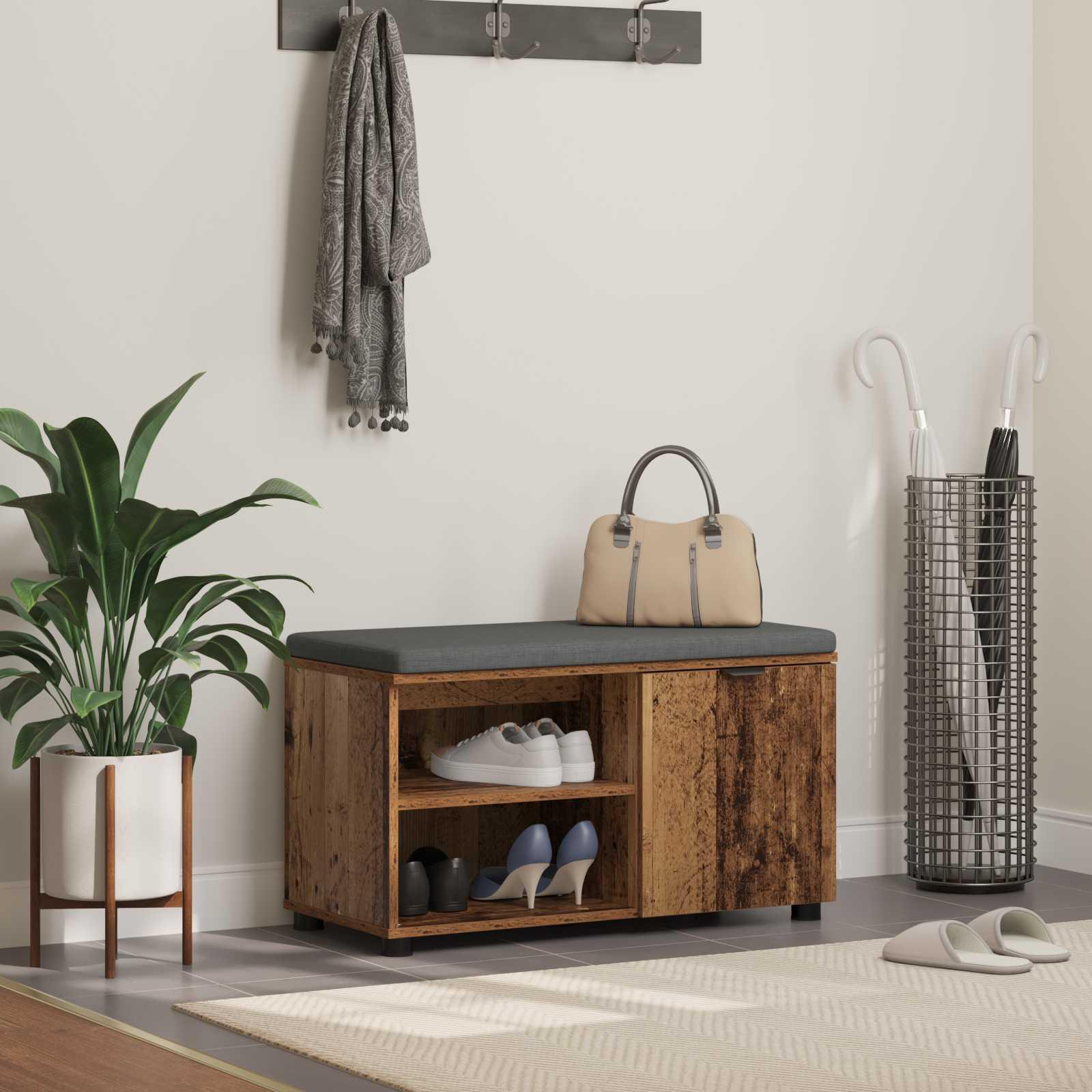 Hallbænk med pude Ensfarvet Gammelt træ 80 x 38 x 46 cm billede