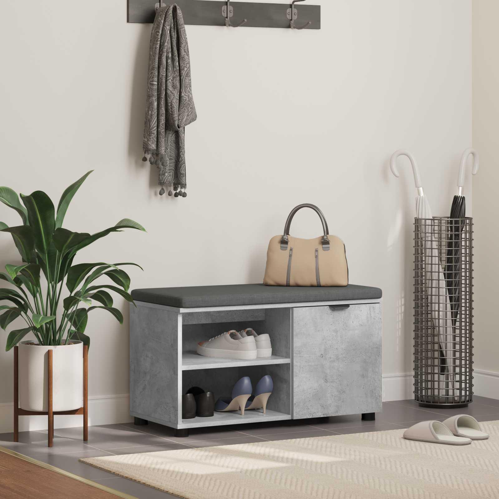 Hallbænk med pude Ensfarvet Beton Grå 80 x 38 x 46 cm billede