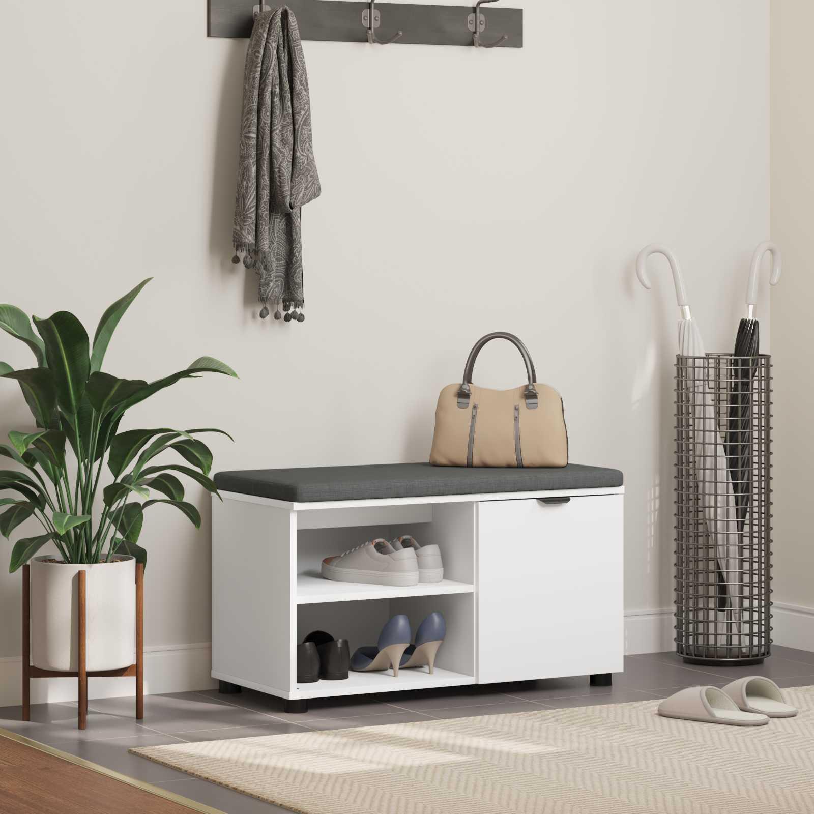 Hallbænk med pude Ensfarvet Hvid 80 x 38 x 46 cm billede