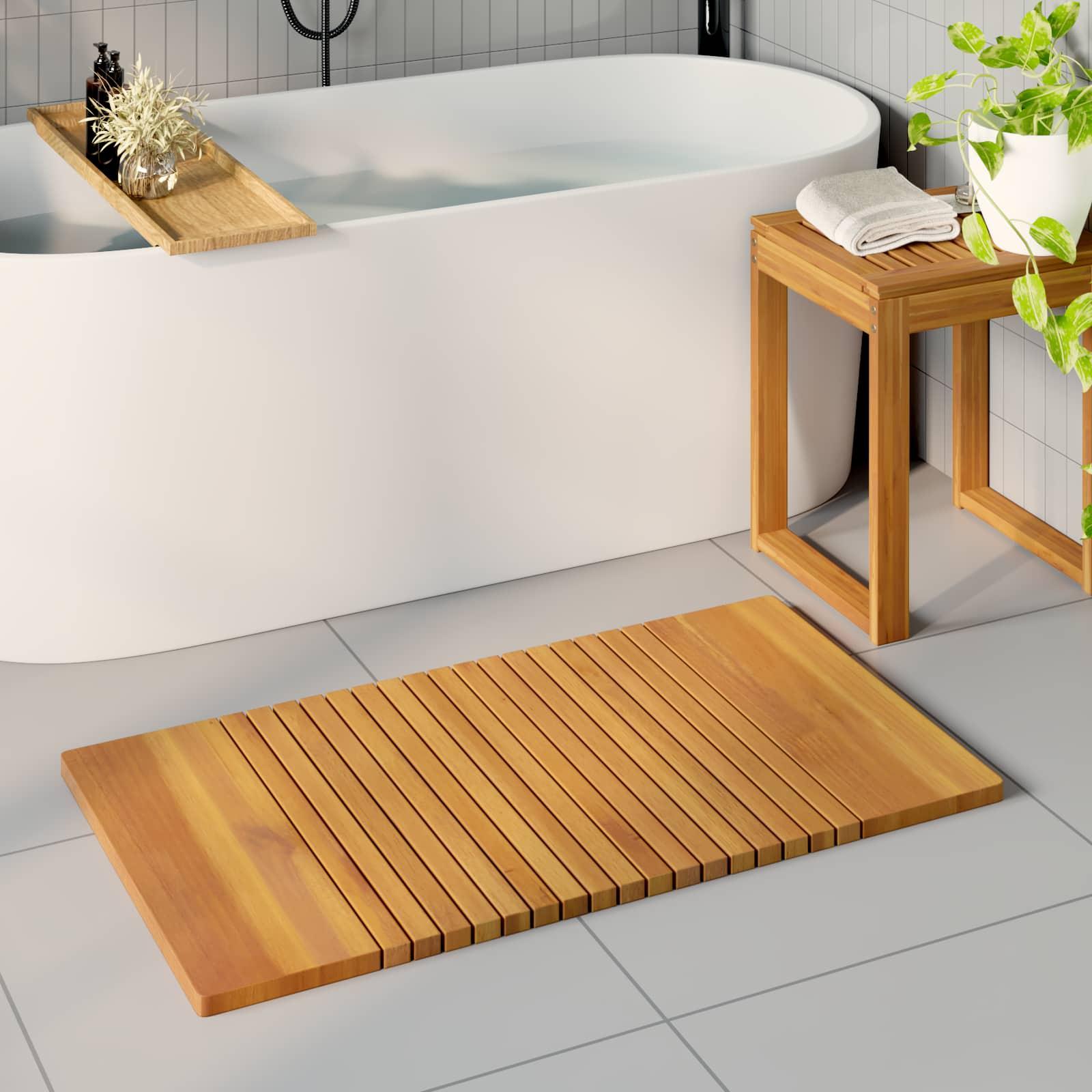 Bademåtte Ensfarvet Brun 100 x 55 cm træ billede