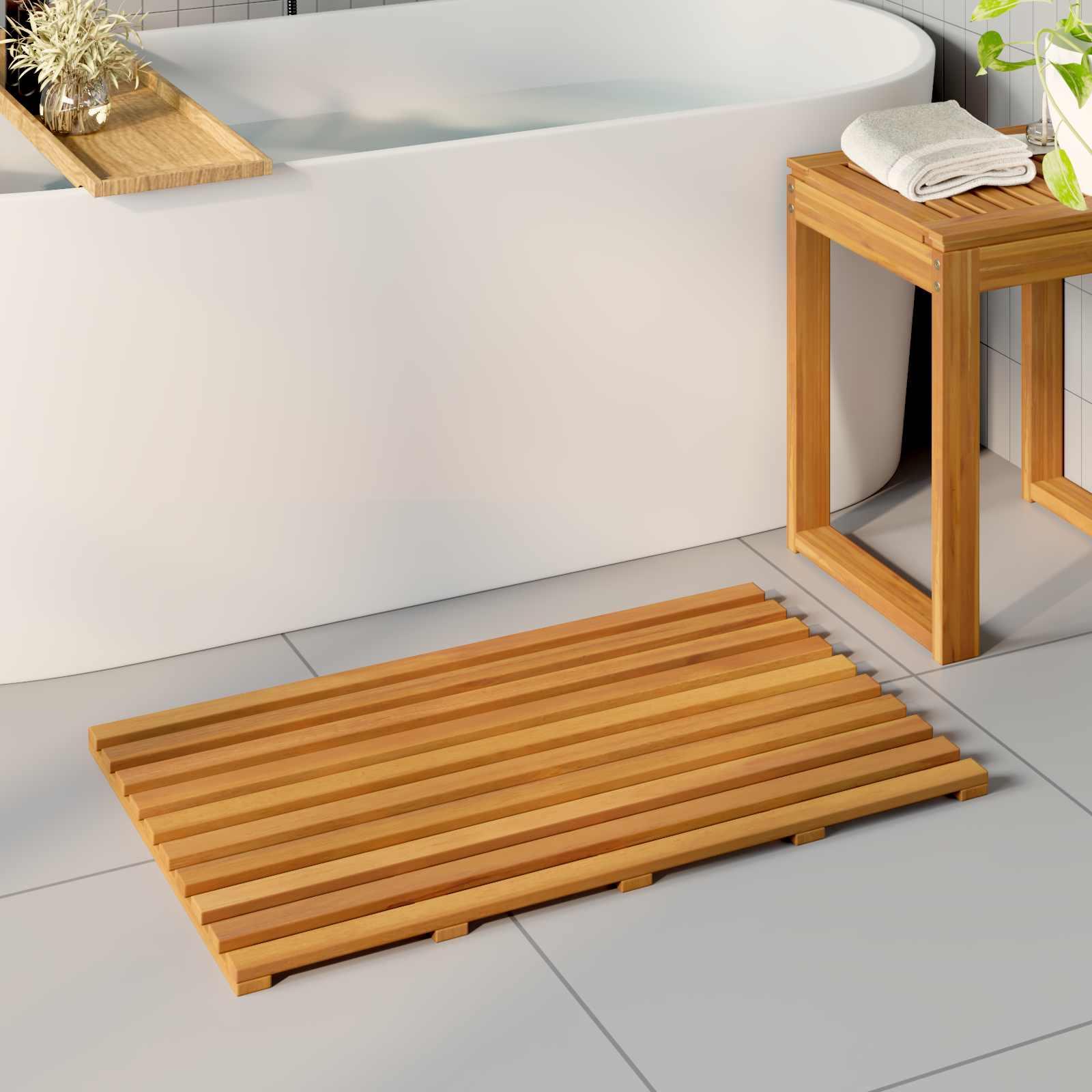Bademåtte Ensfarvet Brun 100 x 53 cm træ billede