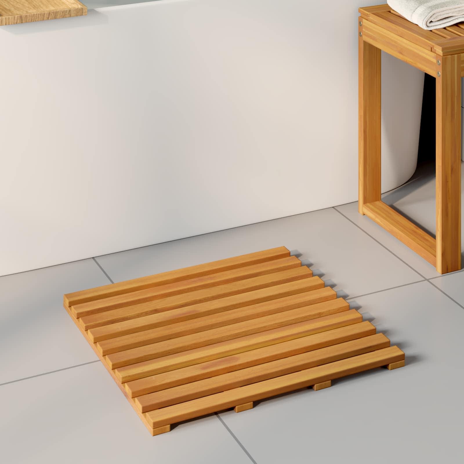 Bademåtte Ensfarvet Brun 100 x 53 cm træ billede