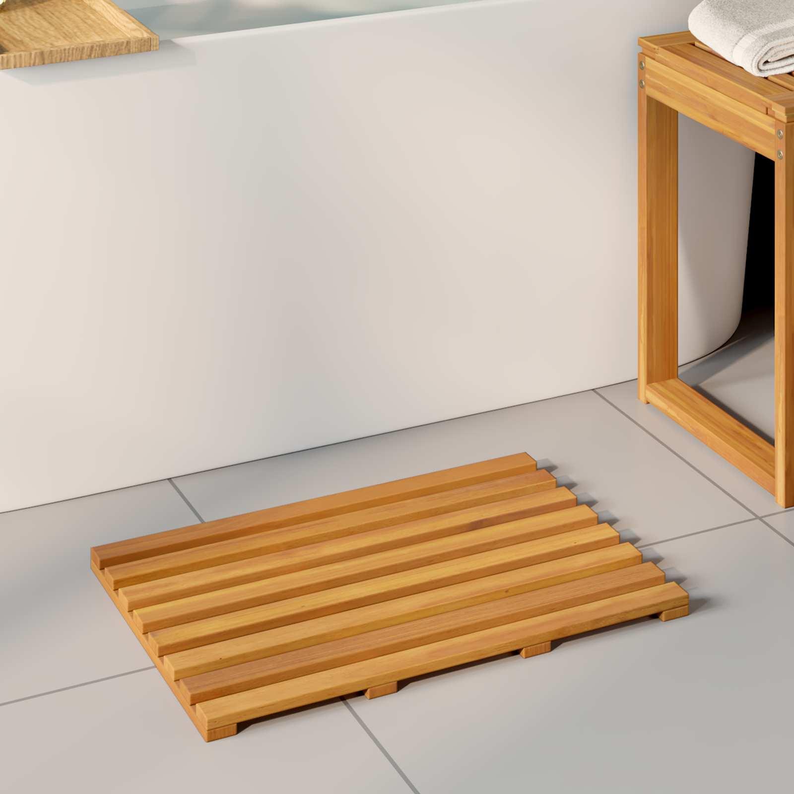 Bademåtte Ensfarvet Brun 100 x 53 cm træ billede