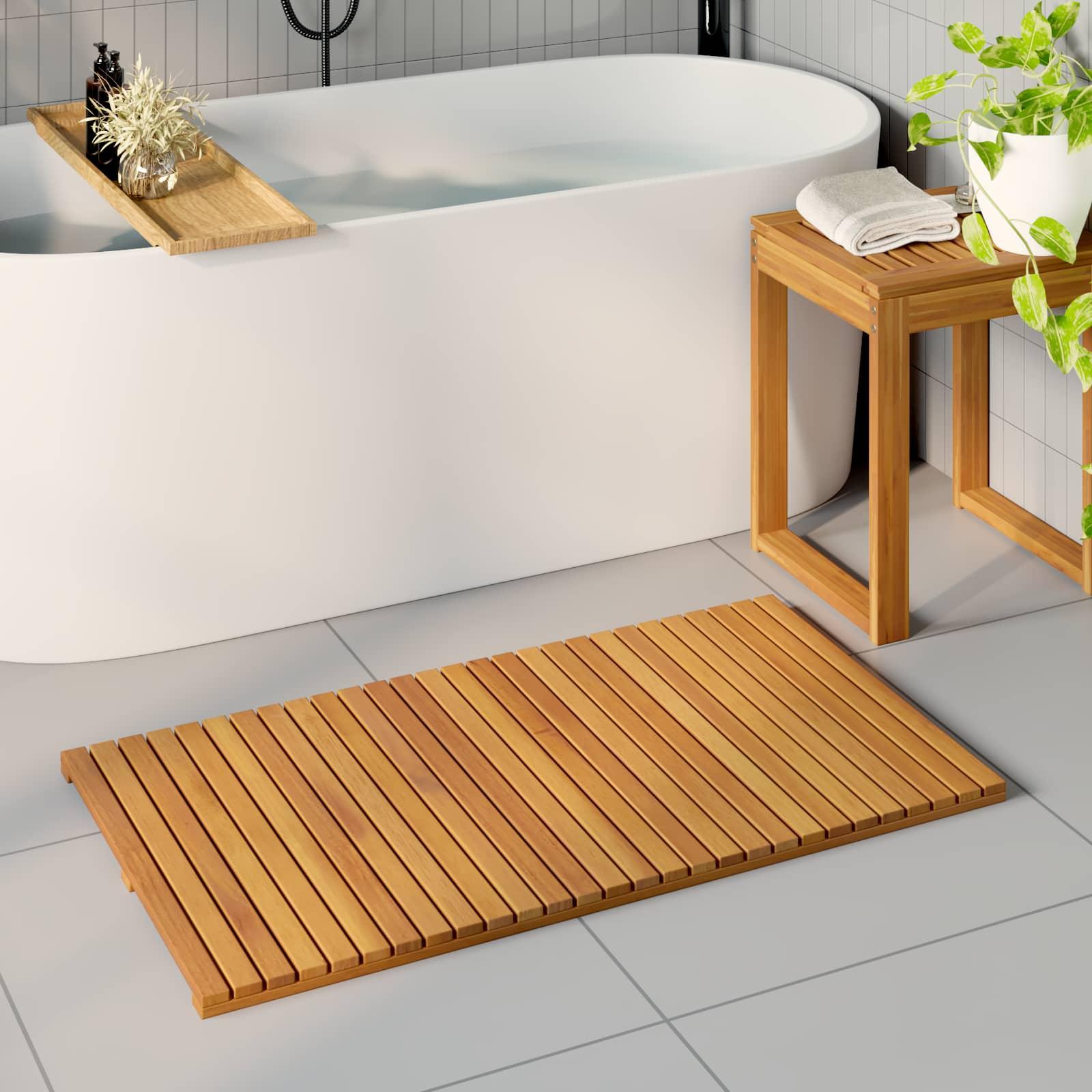 Bademåtte Ensfarvet Brun 100 x 55 cm træ billede