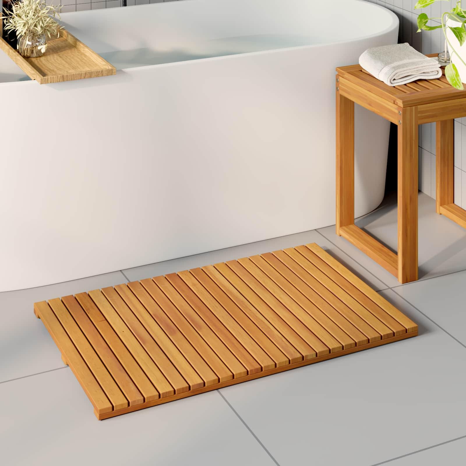Bademåtte Ensfarvet Brun 80 x 50 cm træ billede