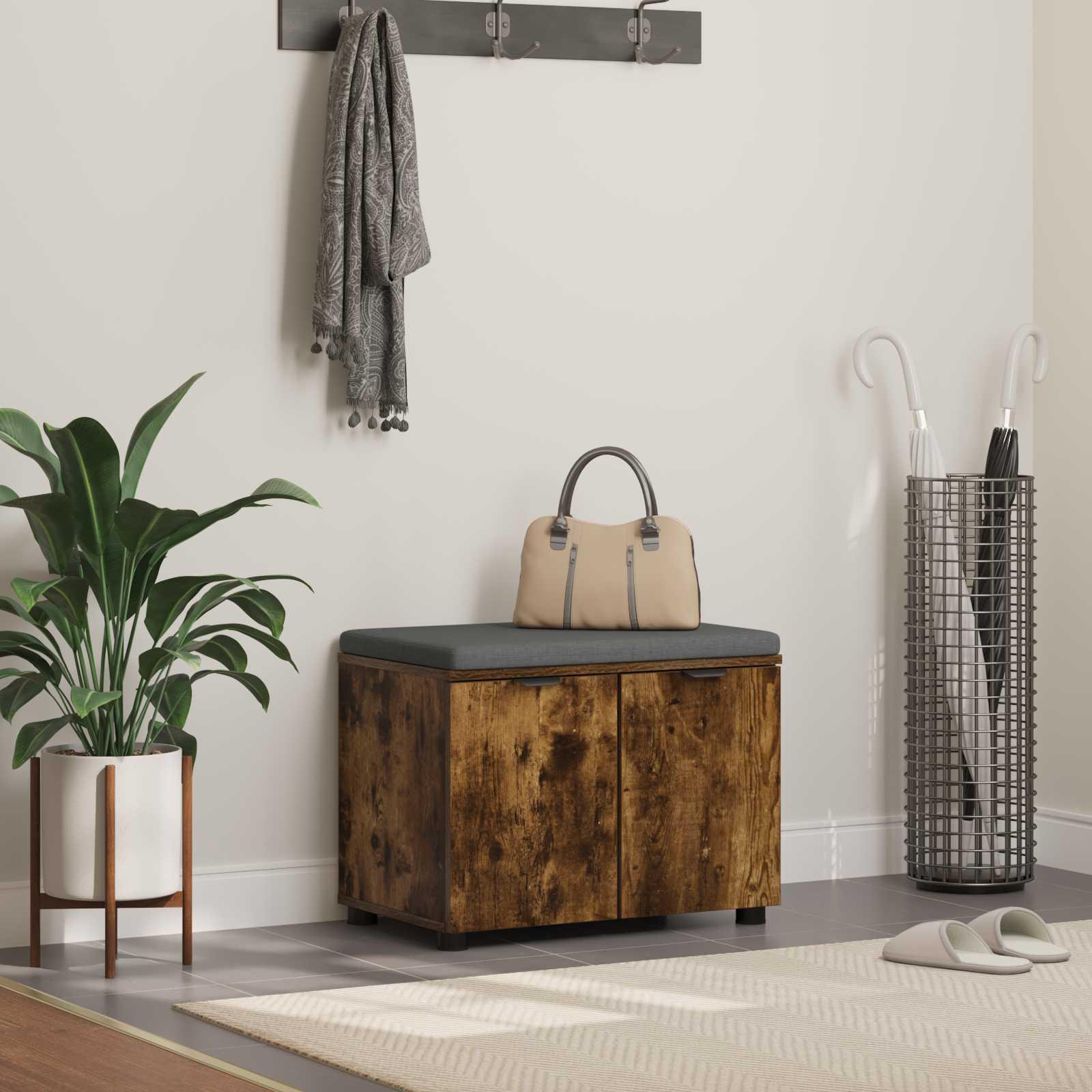 Hallbænk med pude med opbevaring Røget eg 60 x 38 x 46 cm billede