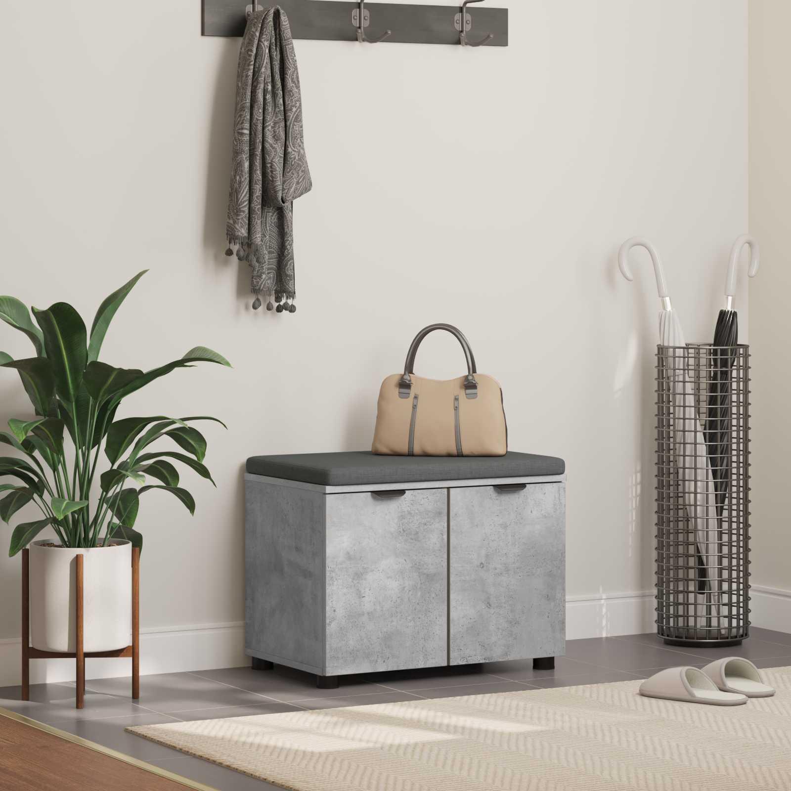 Hallbænk med pude med opbevaring Beton Grå 60 x 38 x 46 cm billede