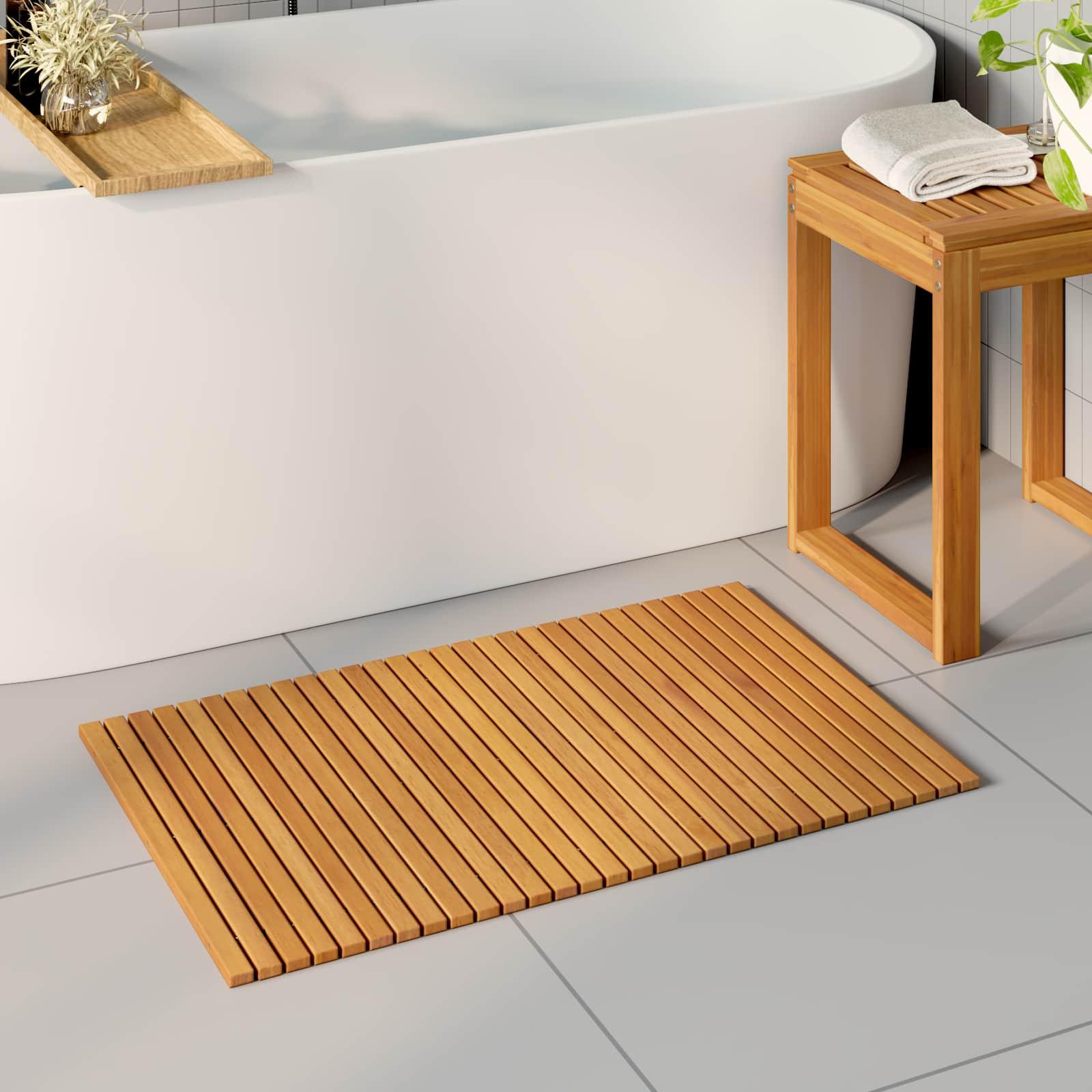 Bademåtte Ensfarvet Brun 80 x 50 cm træ billede