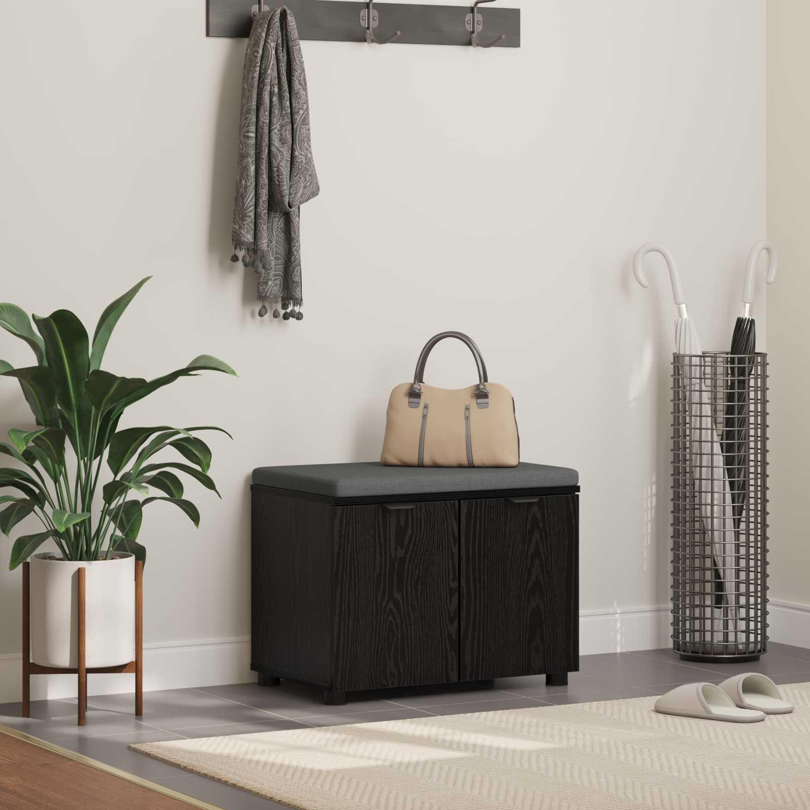 Hallbænk med pude med opbevaring Sort eg 60 x 38 x 46 cm billede