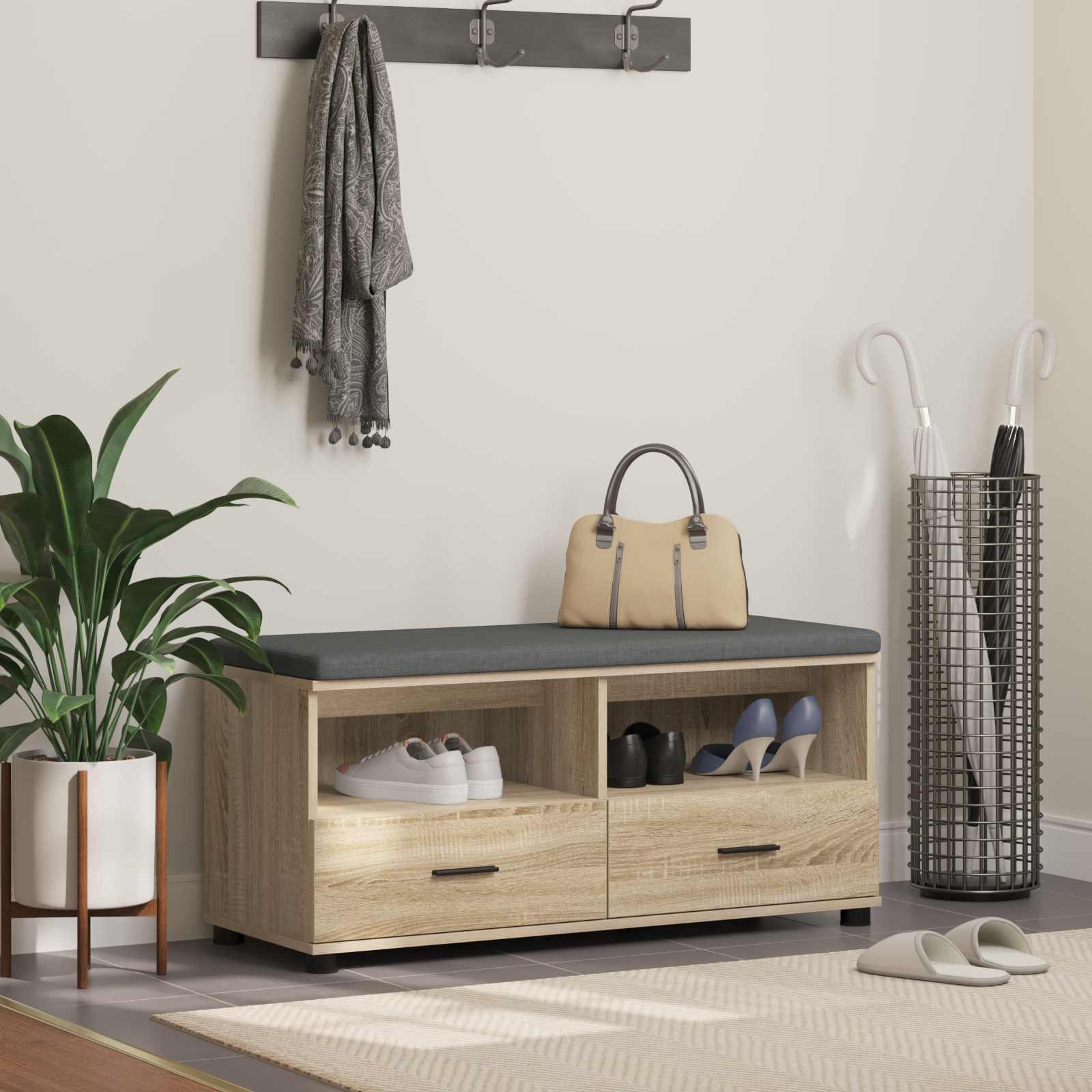 Hallbænk med pude med skuffe Sonoma eg 100 x 38 x 46 cm billede