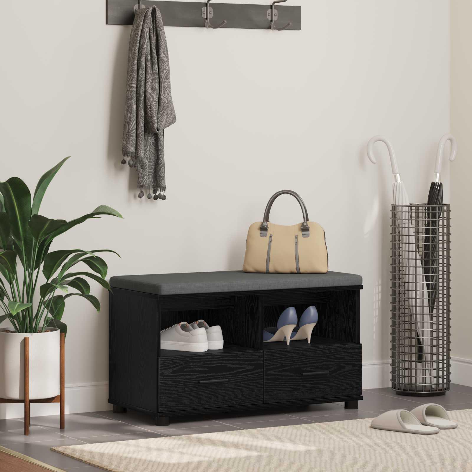 Hallbænk Sort eg 80 x 38 x 46 cm Partikelplade og Polsterstof billede