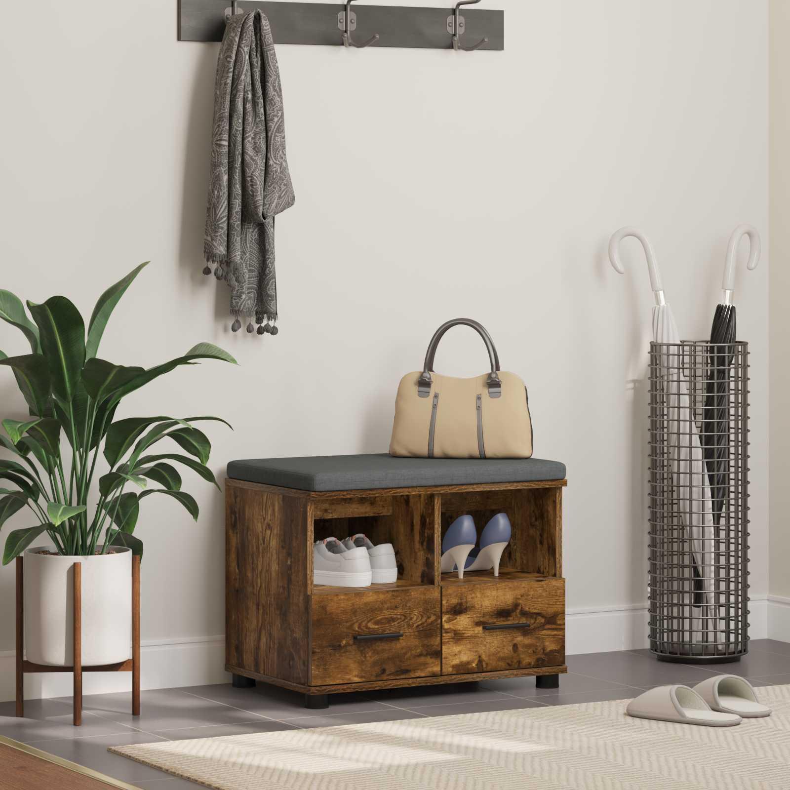 Hallbænk Røget eg 60 x 38 x 46 cm Partikelplade og Polsterstof billede