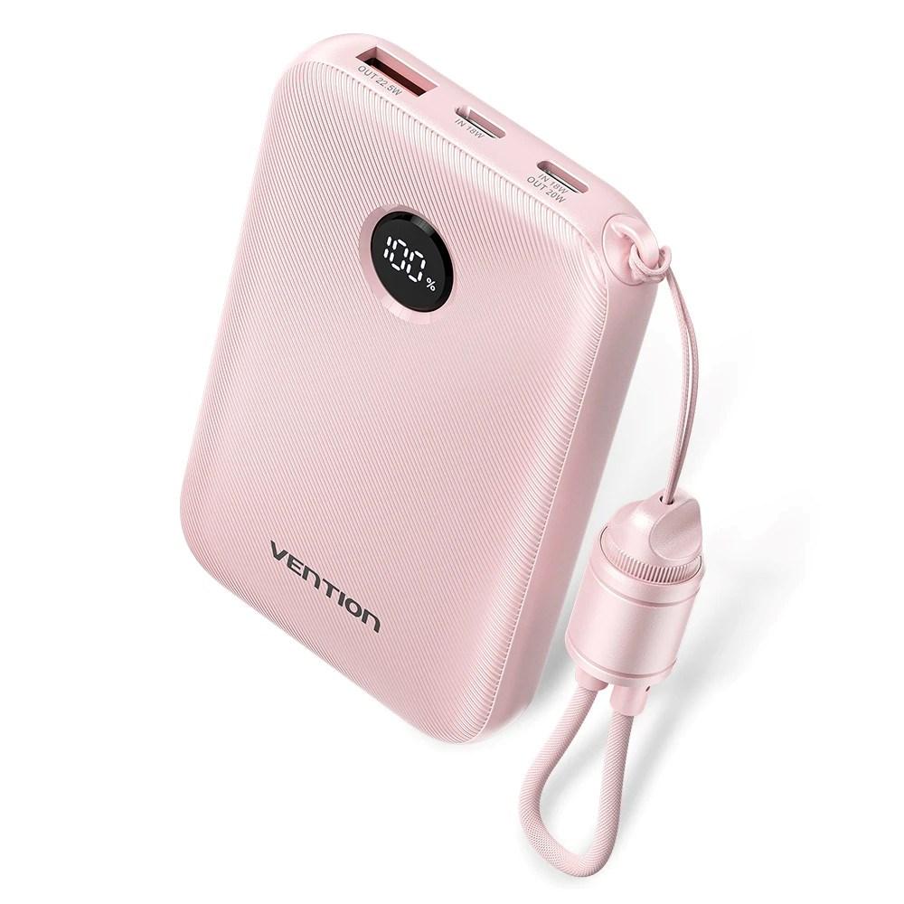 Vention powerbank 10.000 mAh – 2x USB‑C + 1x USB‑A, 22,5 W, pink billede