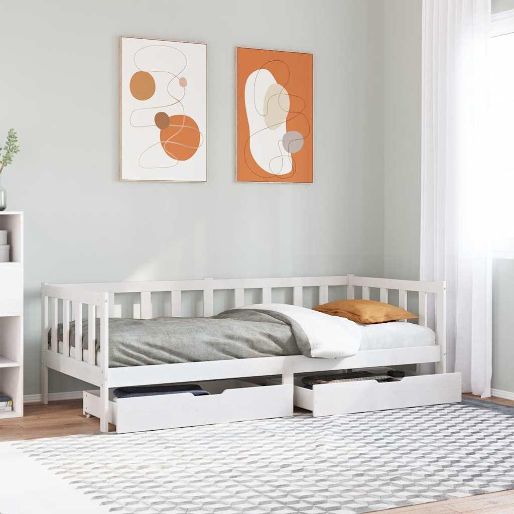 Daybed med skuffer 90x190 cm massivt fyrretræ hvid billede
