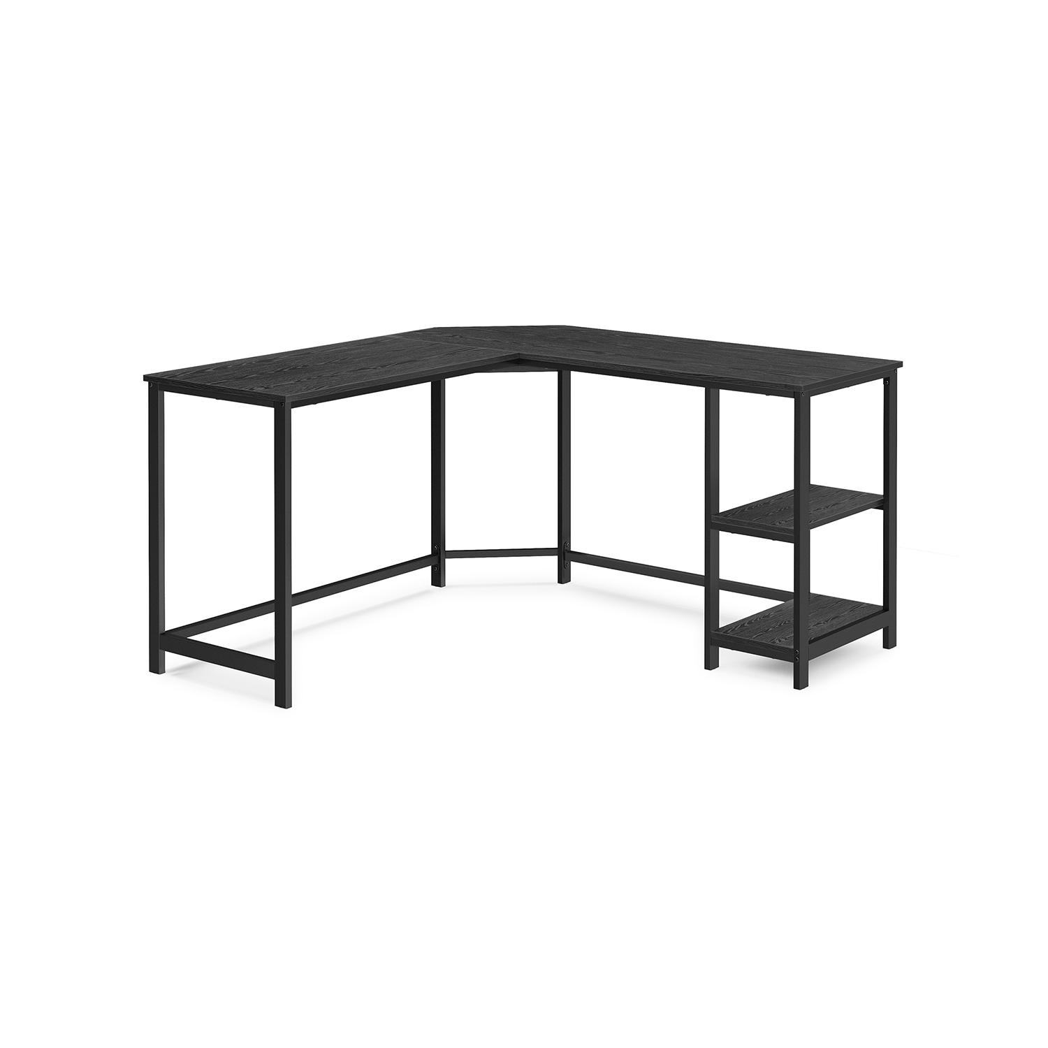 L-formet hjørneskrivebord 138 × 138 × 76 cm – gaming- og arbejdsbord med 2 opbevaringshylder, sort trælook billede