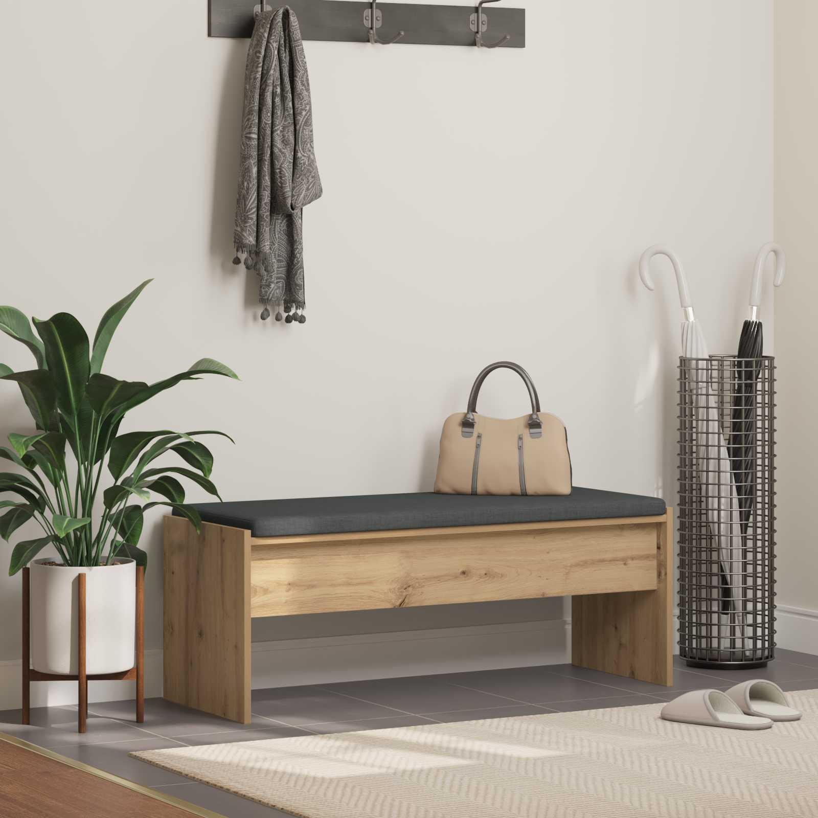 Hallbænk i artisan egetræ med pude 103 x 38 x 40 cm