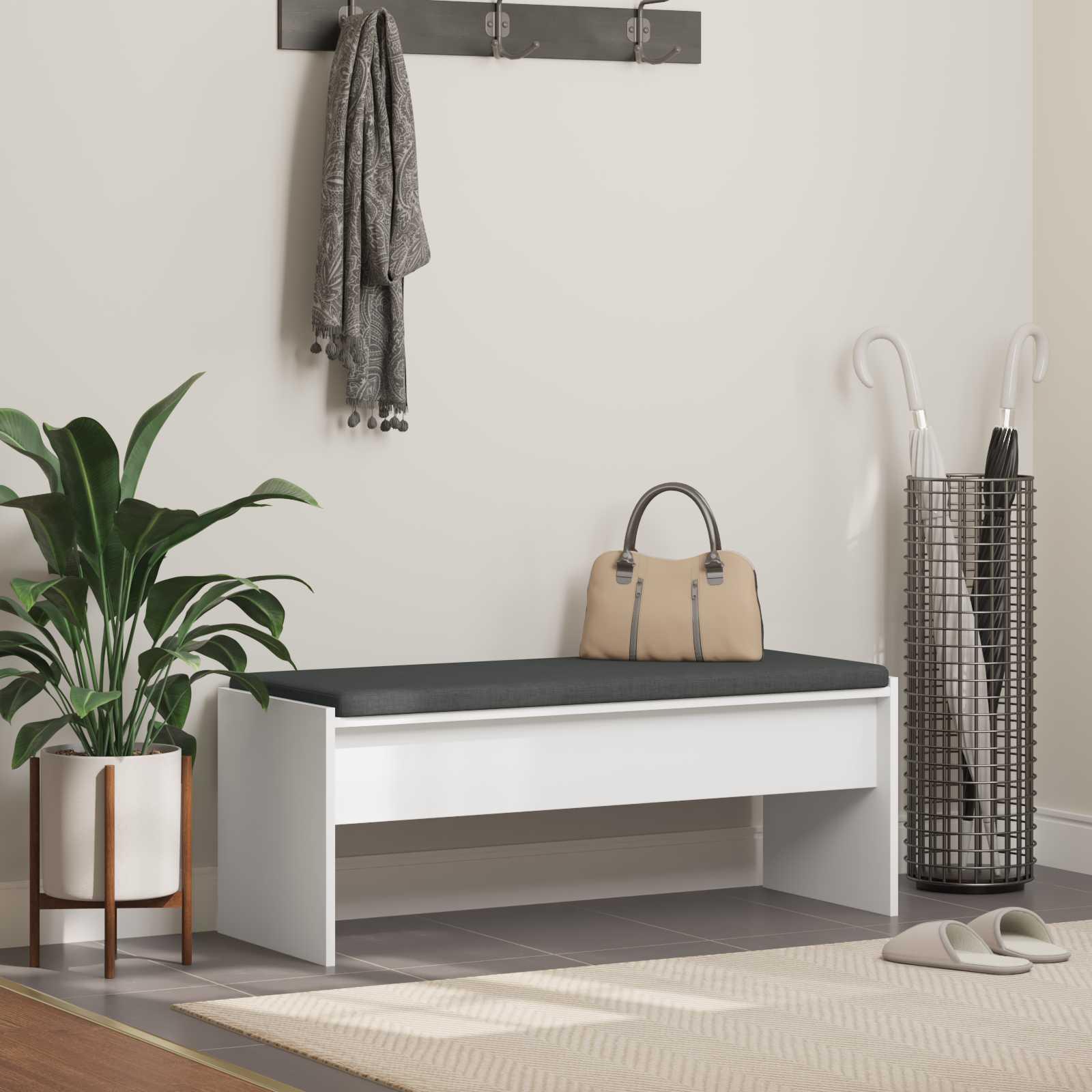 Hallbænk med pude Hvid 100 x 38 x 46 cm billede