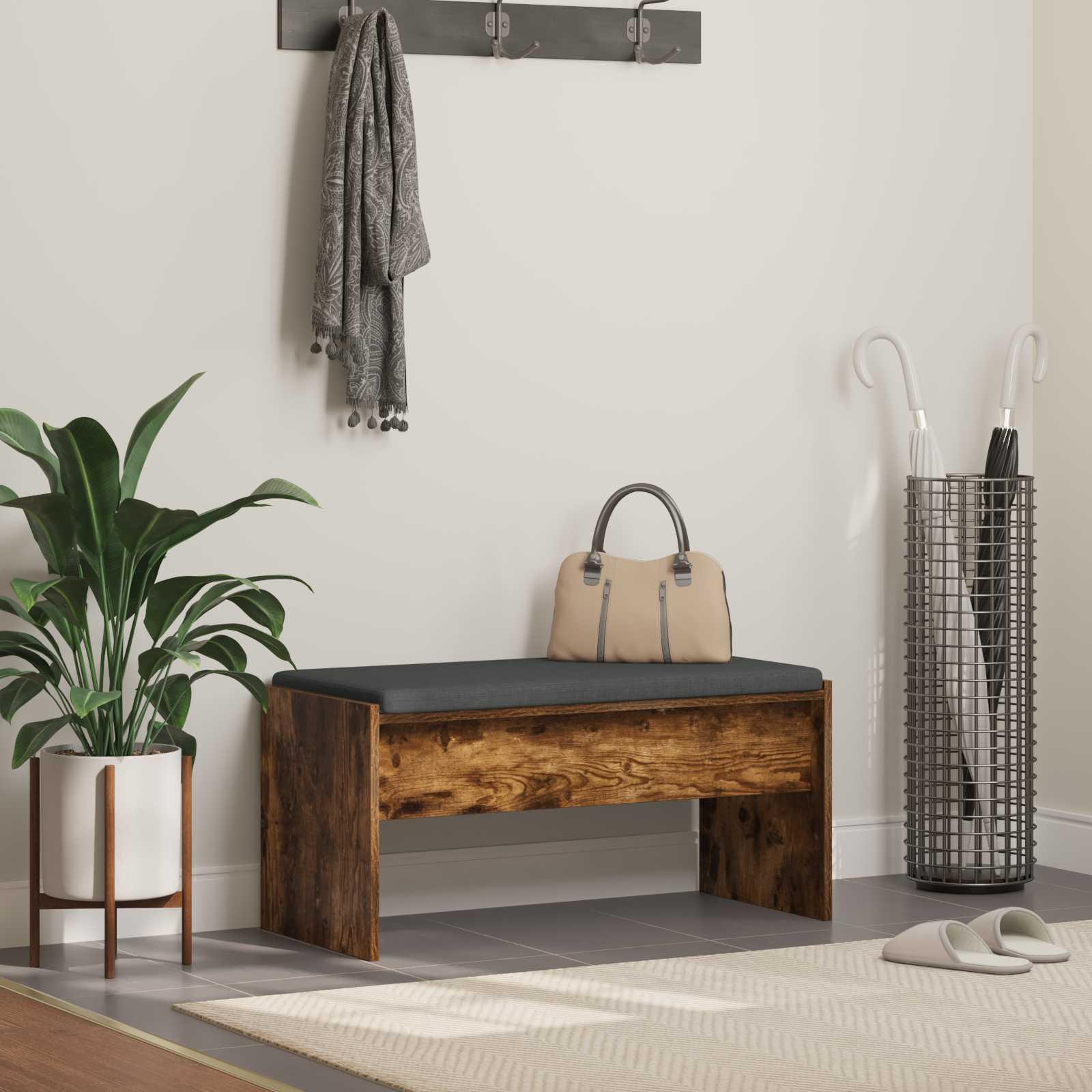 Hallbænk med pude Røget eg 80 x 38 x 46 cm billede