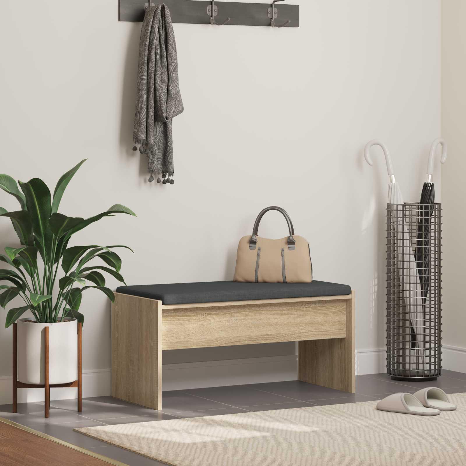 Hallbænk med pude Sonoma eg 80 x 38 x 46 cm billede