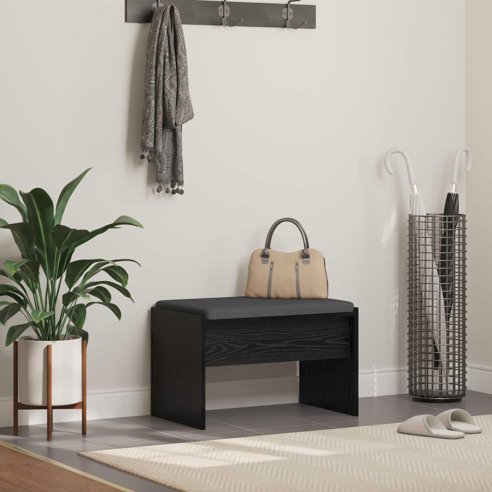 Hallbænk med pude Sort eg 60 x 38 x 46 cm billede