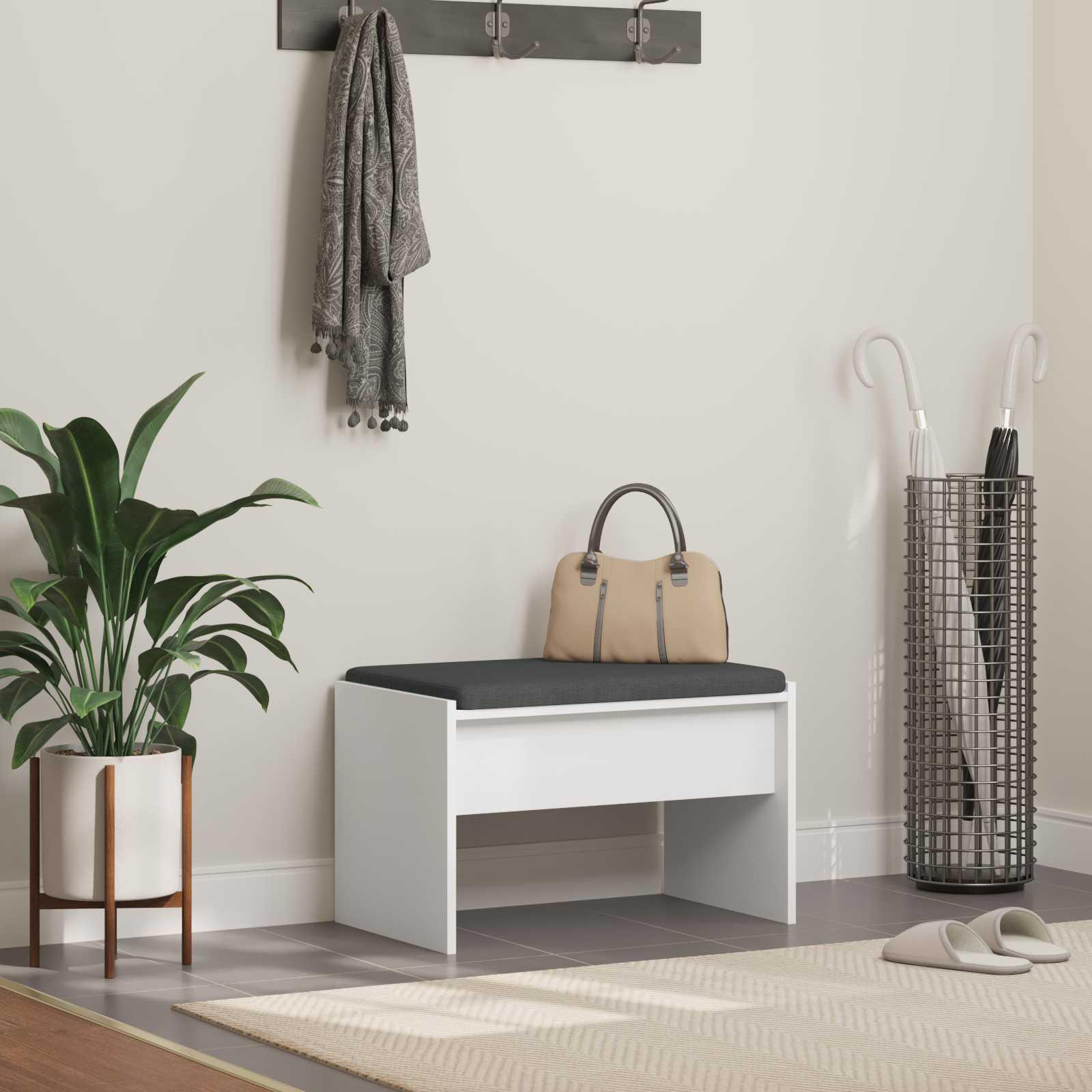 Hallbænk med pude Hvid 60 x 38 x 46 cm billede