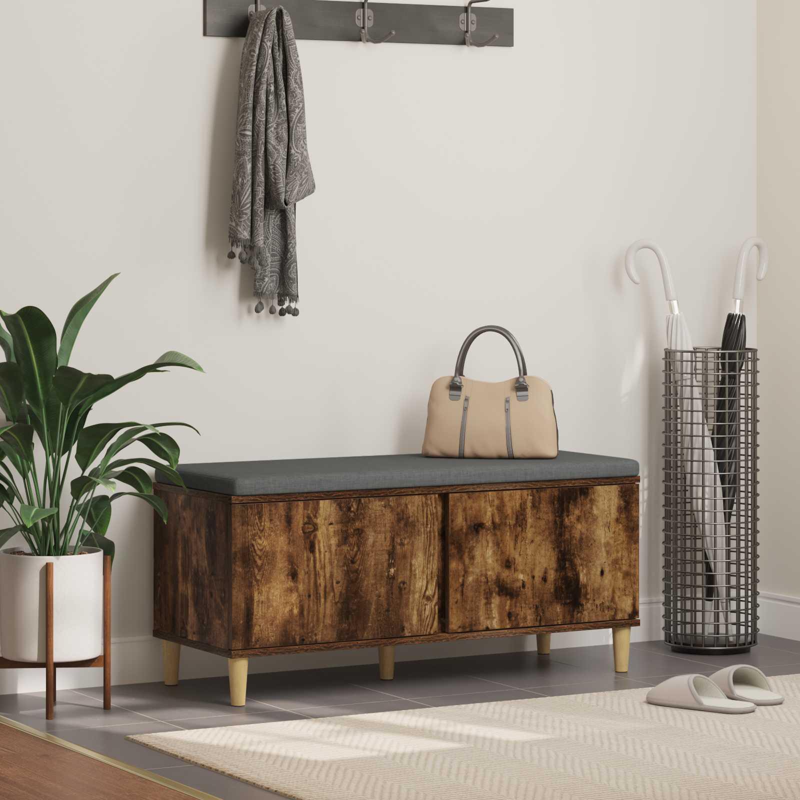 Hallbænk med pude med opbevaring Røget eg 60 x 38 x 46 cm billede