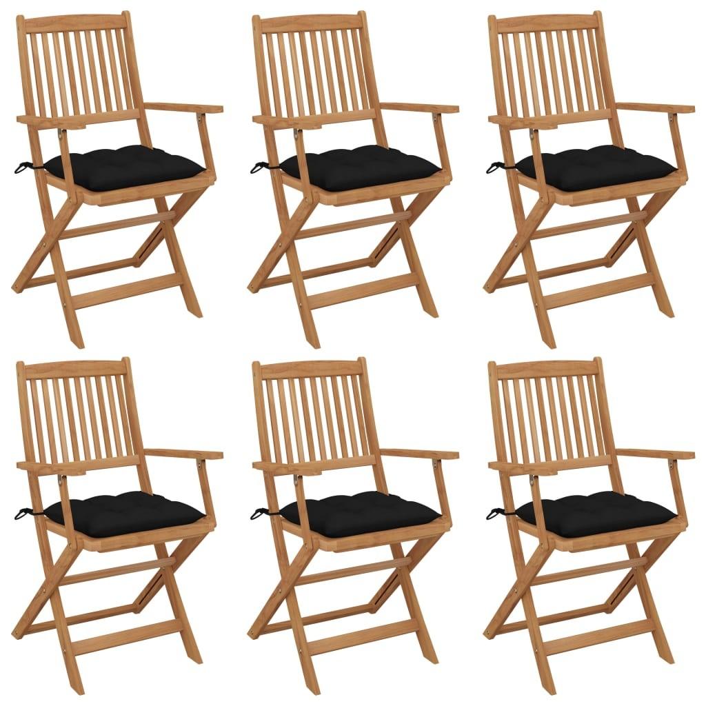 Foldbare havestole 6 stk. med hynder massivt akacietræ