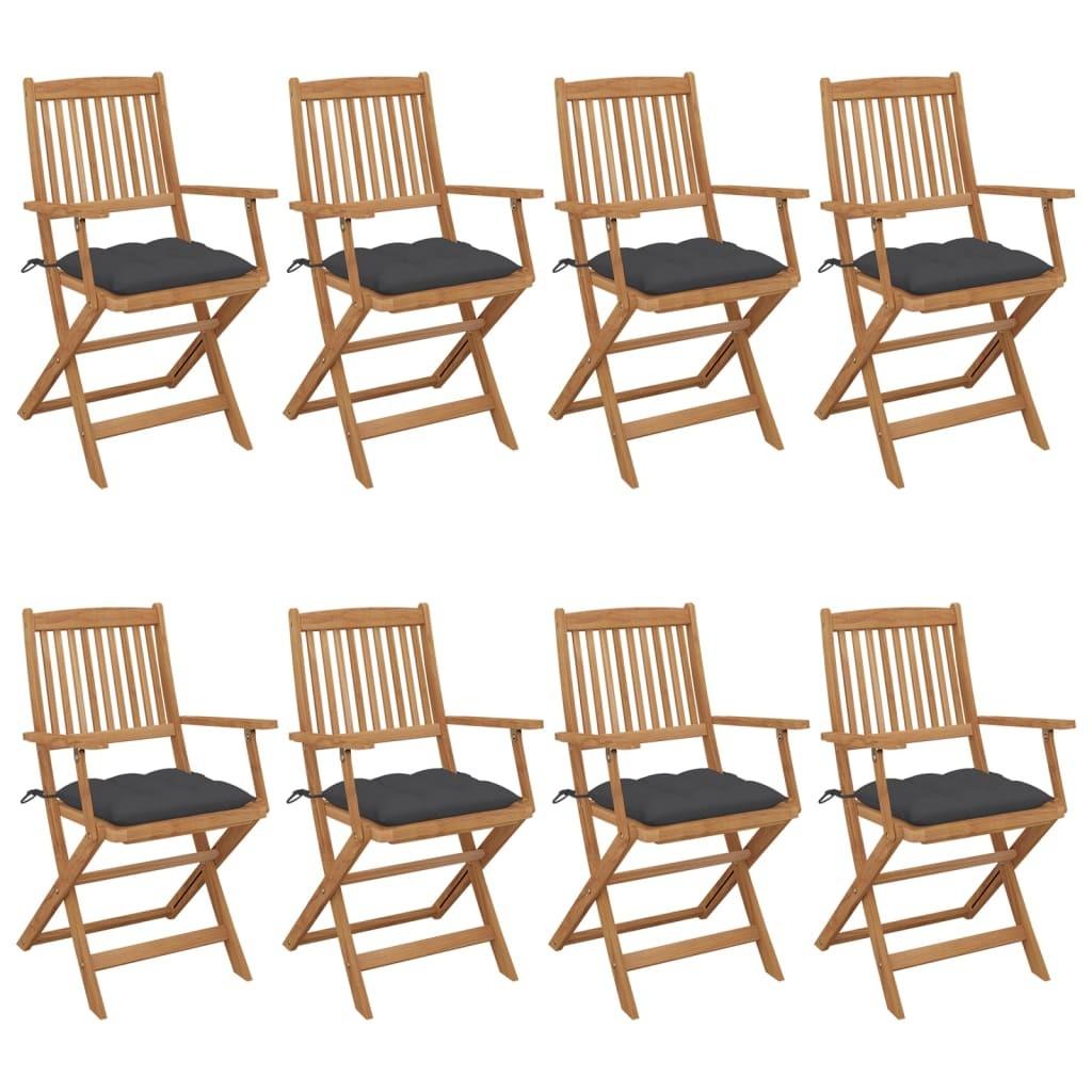 Foldbare havestole 8 stk. med hynder massivt akacietræ