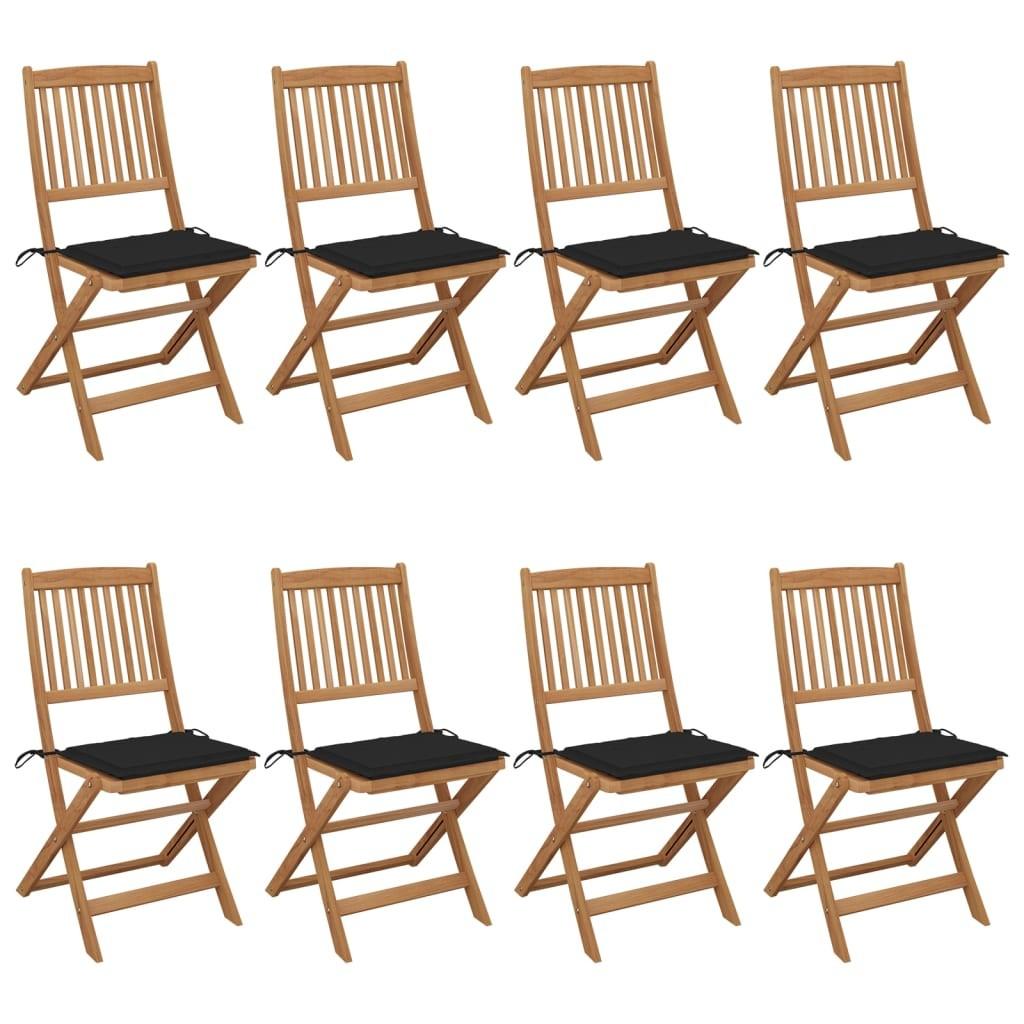 Foldbare havestole 8 stk. med hynder massivt akacietræ