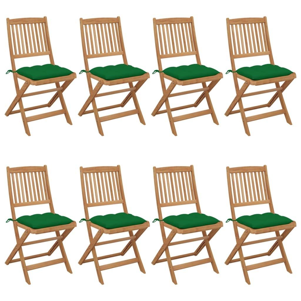 Foldbare havestole 8 stk. med hynder massivt akacietræ
