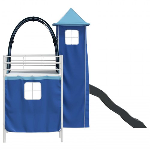 Børns Loft Seng Ramme med Gardiner, Bue, Rutsjebane, Tårn