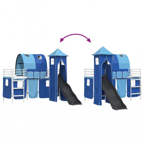 Børns Loft Seng Ramme med Gardiner, Bue, Rutsjebane, Tårn