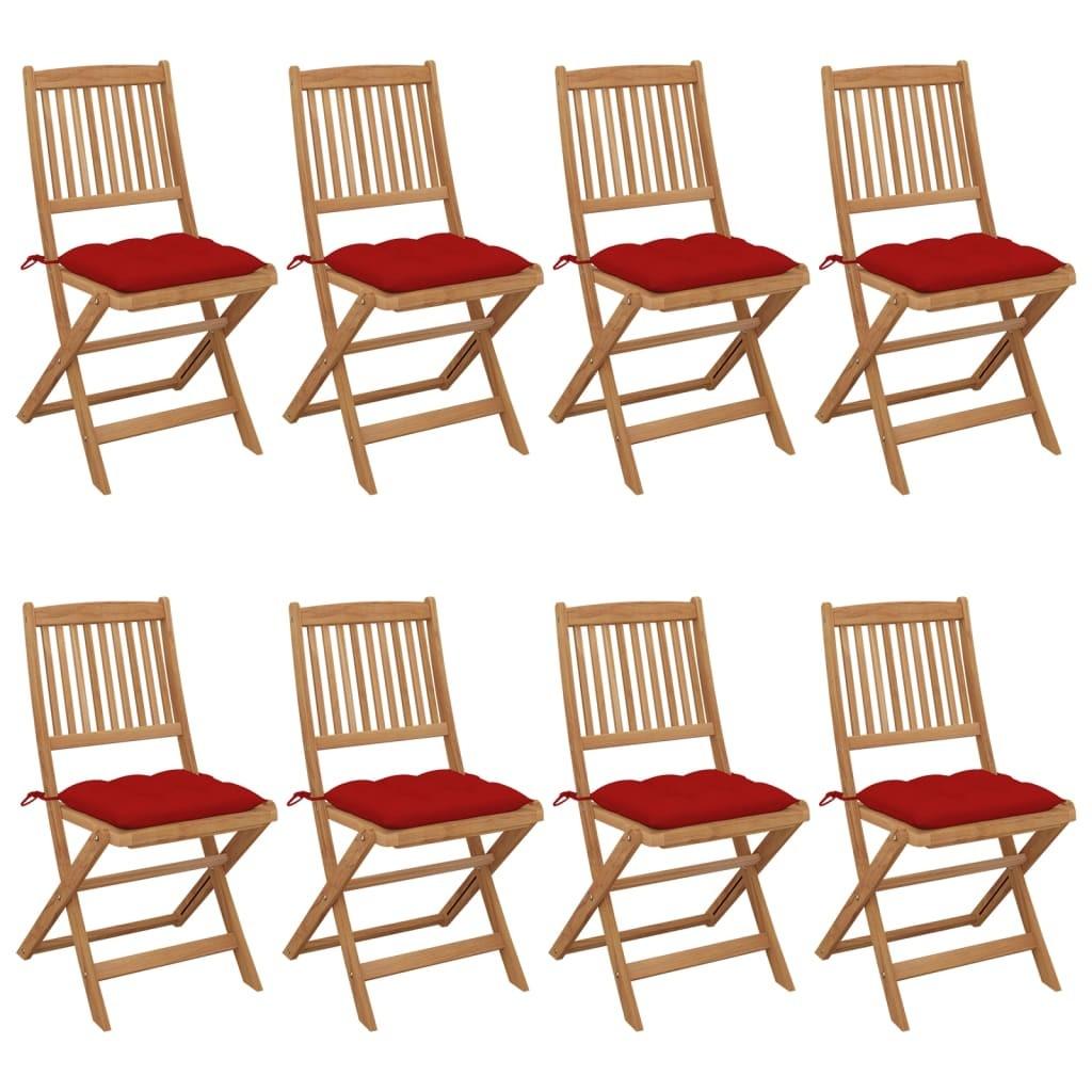 Foldbare havestole 8 stk. med hynder massivt akacietræ