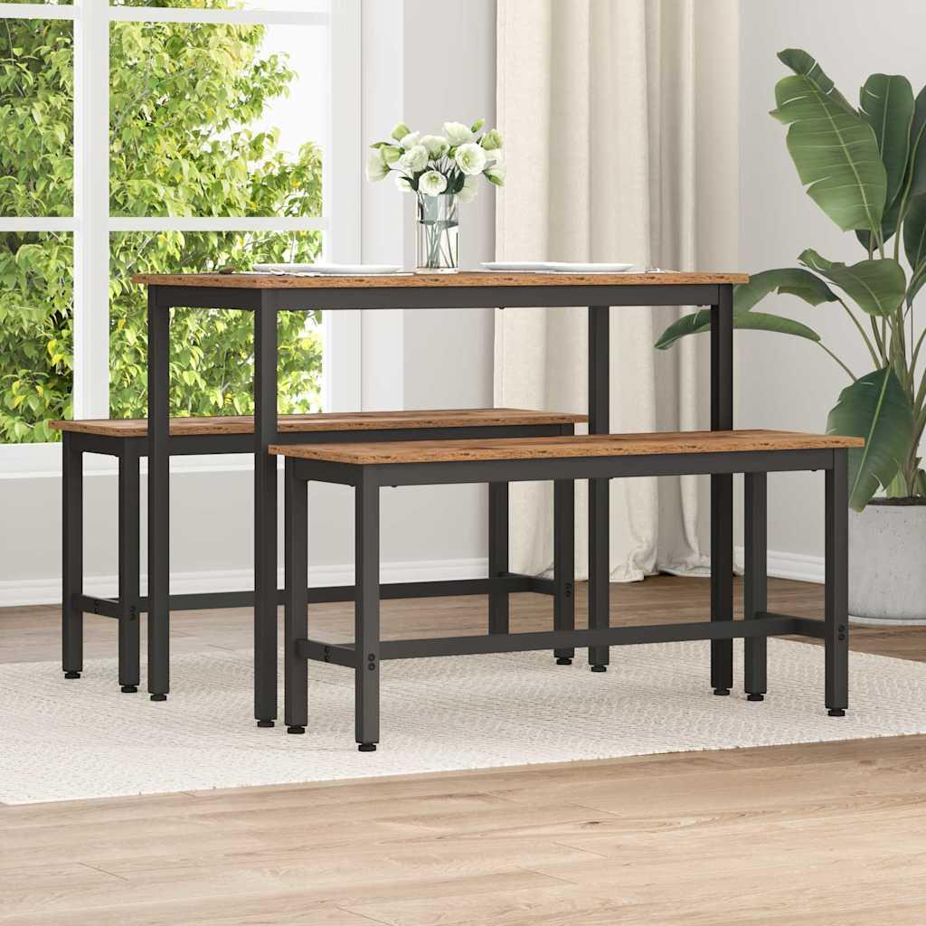 Spisebænk Gammelt træ 100 x 32,5 x 48,5 cm Ingeniørtræ og stål billede
