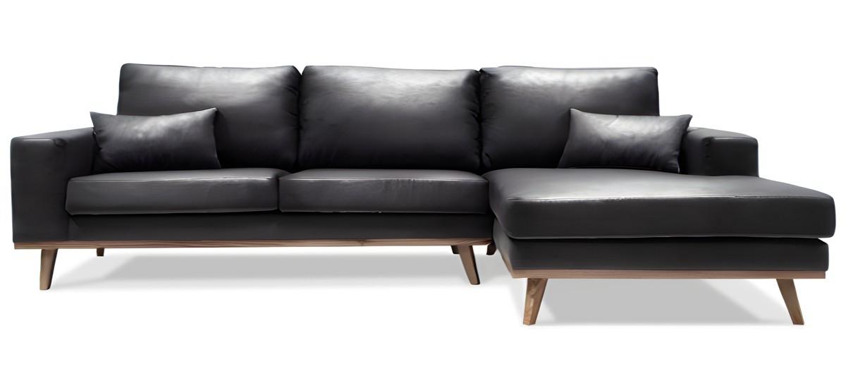 Simone chaiselongsofa - højrevendt, sort PU læder