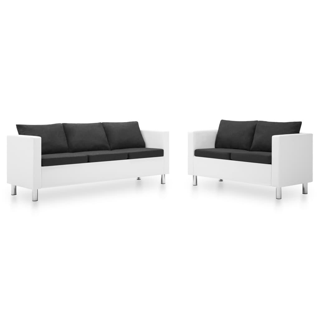 Sofasæt i 2 dele kunstlæder hvid og mørkegrå
