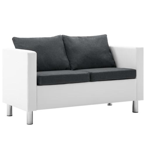 Sofasæt i 2 dele kunstlæder hvid og mørkegrå
