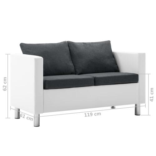 Sofasæt i 2 dele kunstlæder hvid og mørkegrå