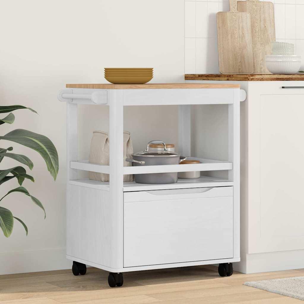 Køkkenvogn FLORO Hvid 72,5 x 45 x 80 cm Massivt fyrretræ billede