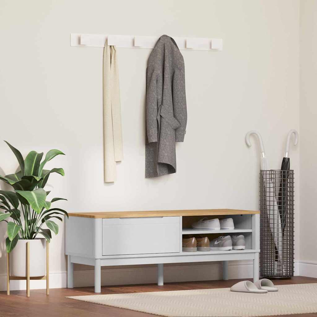 Garderobebænk med skuffe Hvid 115 x 40 x 45 cm Massivt fyrretræ billede