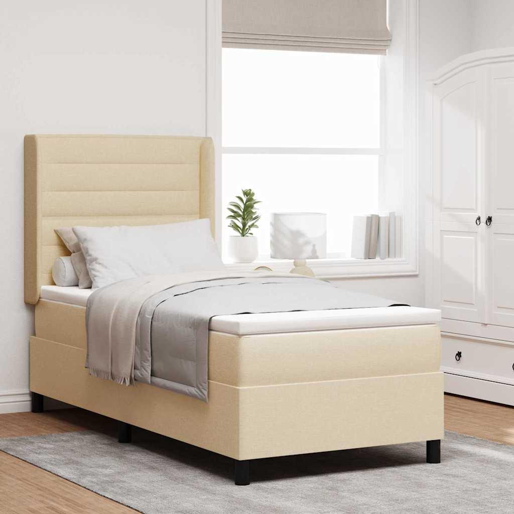 Kontinentalseng med madras Creme 190 x 90 cm Stof billede