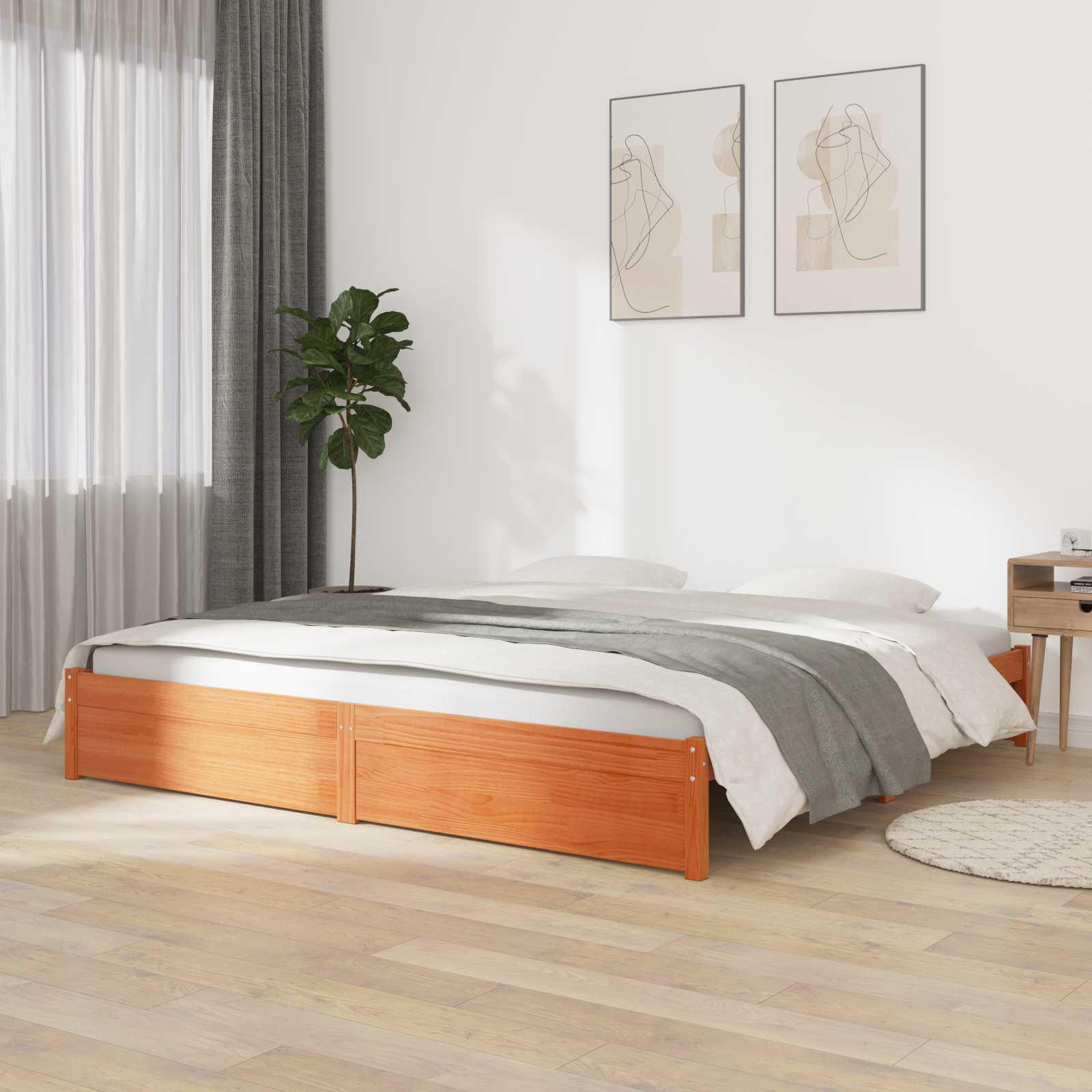 Sengestel Voks brun 150 x 200 cm Massivt fyrretræ billede