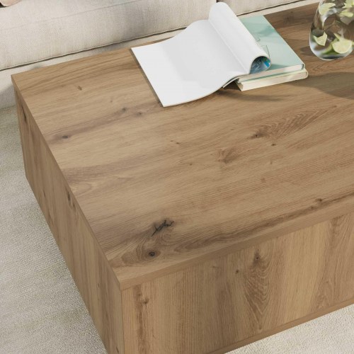 Sofabord i artisan egetræ - 95 × 55 × 31 cm, konstrueret træ med skuffe