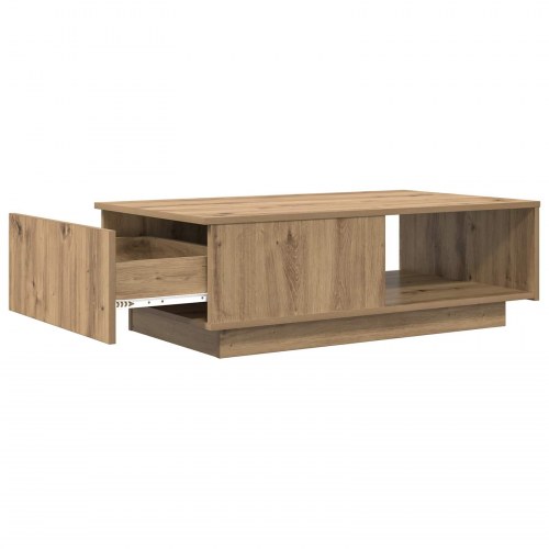 Sofabord i artisan egetræ - 95 × 55 × 31 cm, konstrueret træ med skuffe