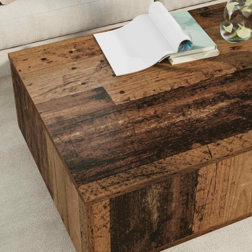 Sofabord med skuffe - gammelt træ look, 95 × 55 × 31 cm, konstrueret træ