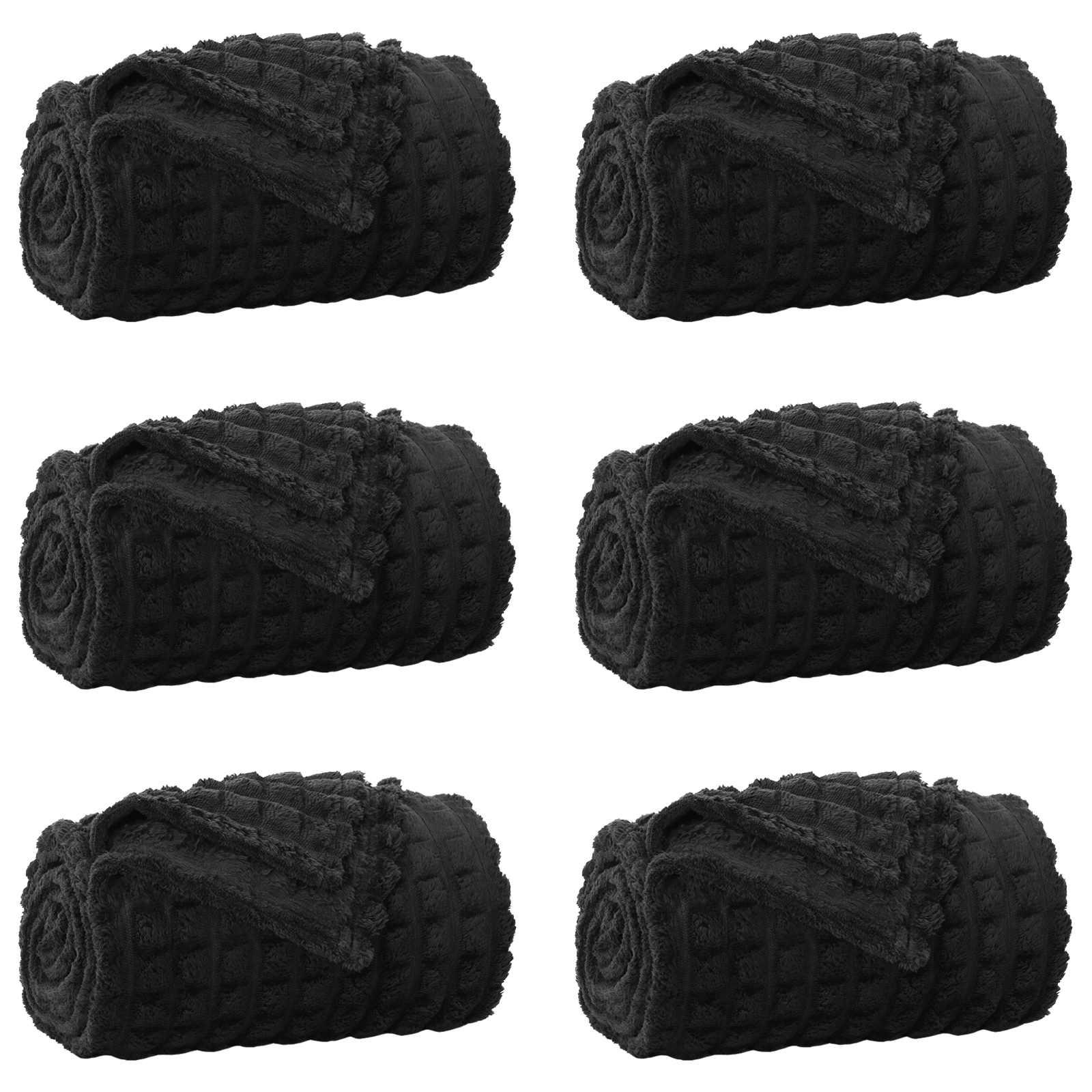 Kastetæpper 6 stk Sort 240 x 220 cm Fleece billede