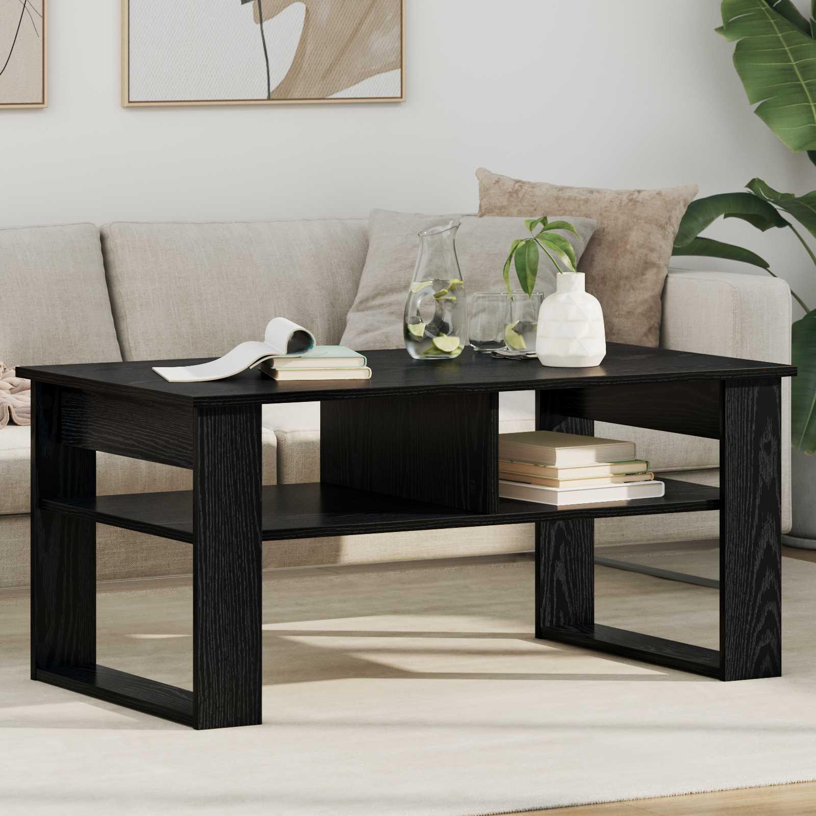 Sofabord med opbevaring - sort eg, 96 × 54 × 44 cm, konstrueret træ