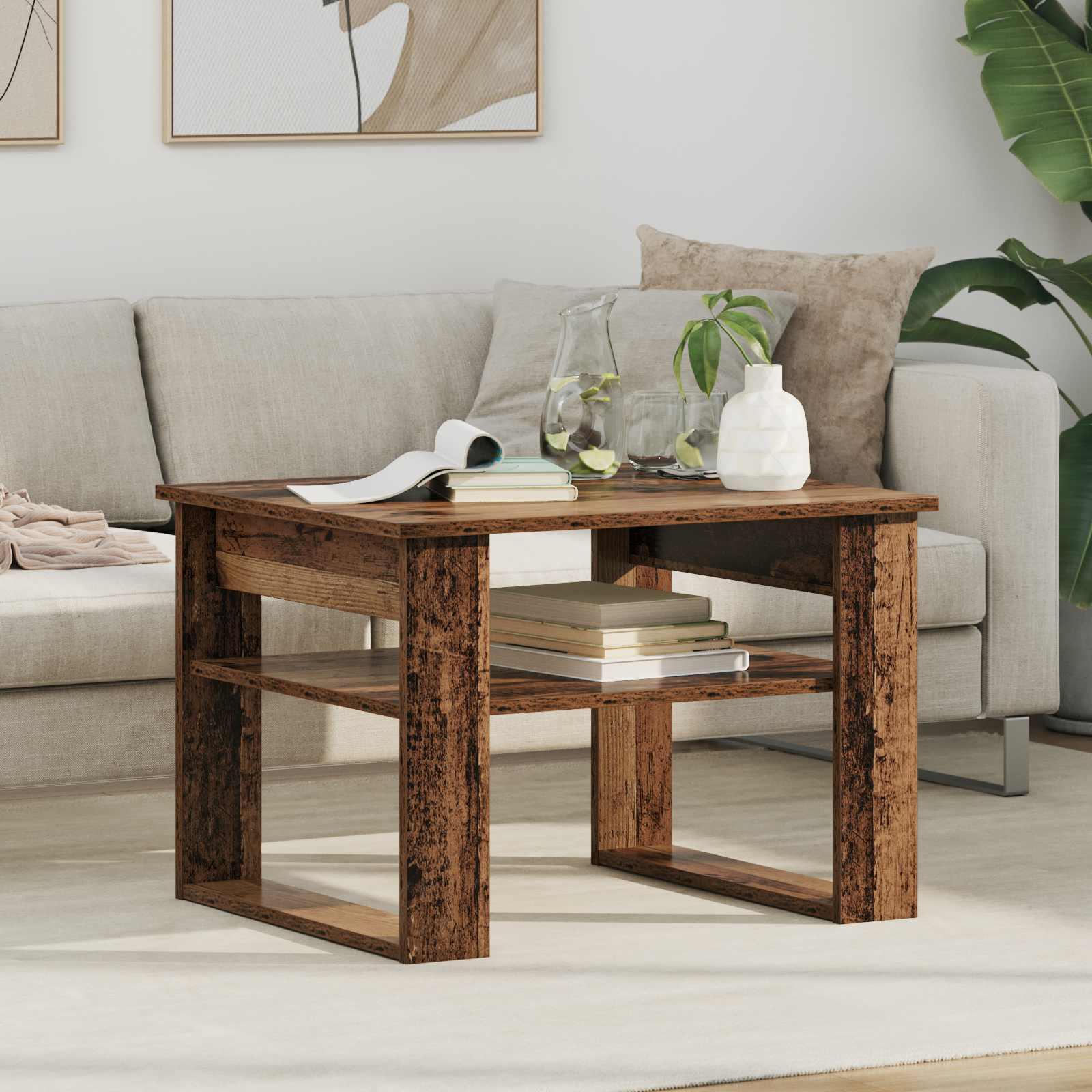 Sofabord i gammelt trælook - konstrueret træ, 64 × 54 × 44 cm